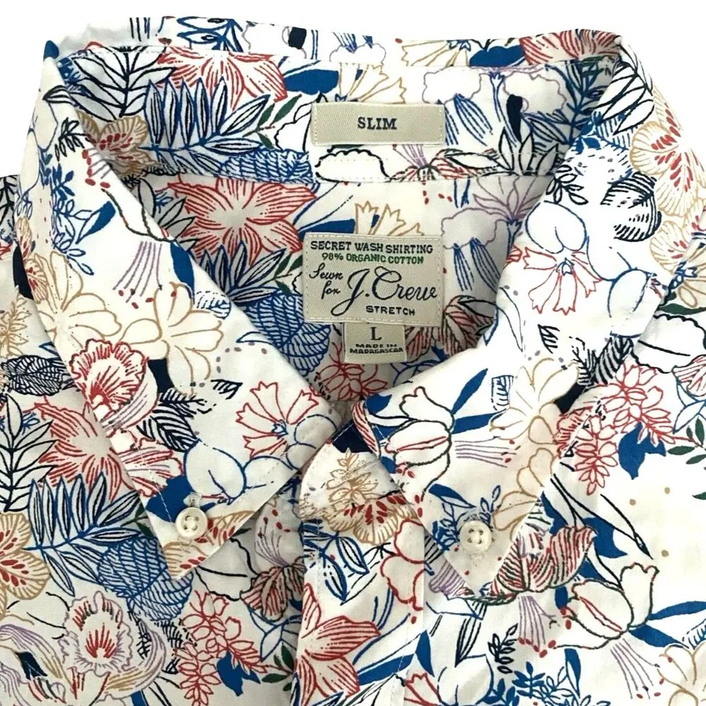J Crew Floral Casual Button Up Shirt Men's Large 100% Organic Cotton Resortwear